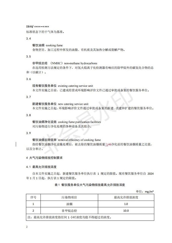 餐飲業大氣污染物排放標準